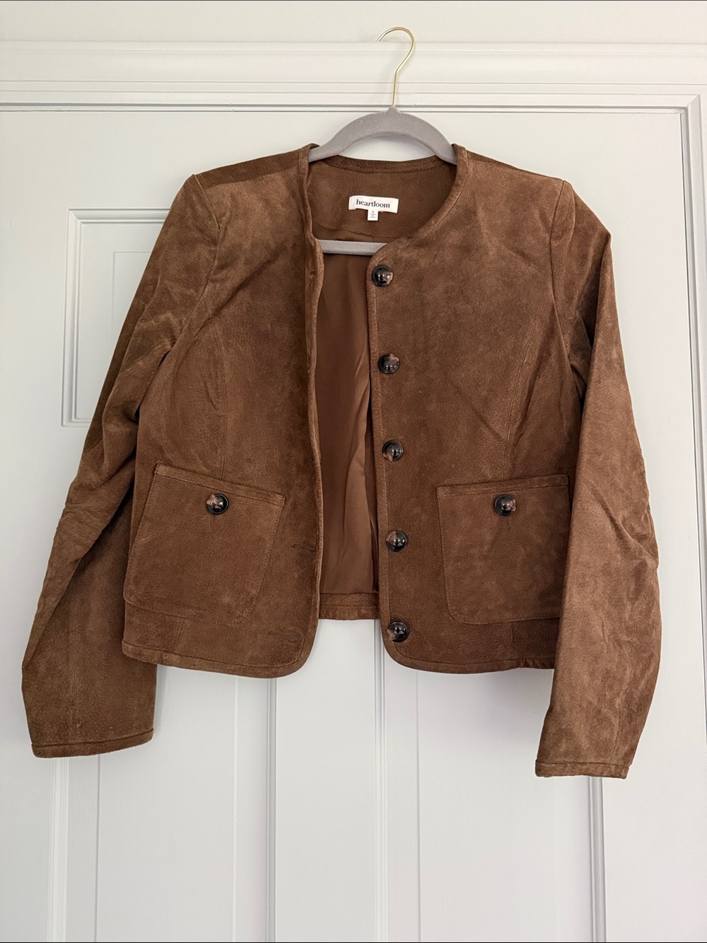 Brown Benly Heartloom Genuine Suede Button-Front Jacket S - Picture 3 of 7